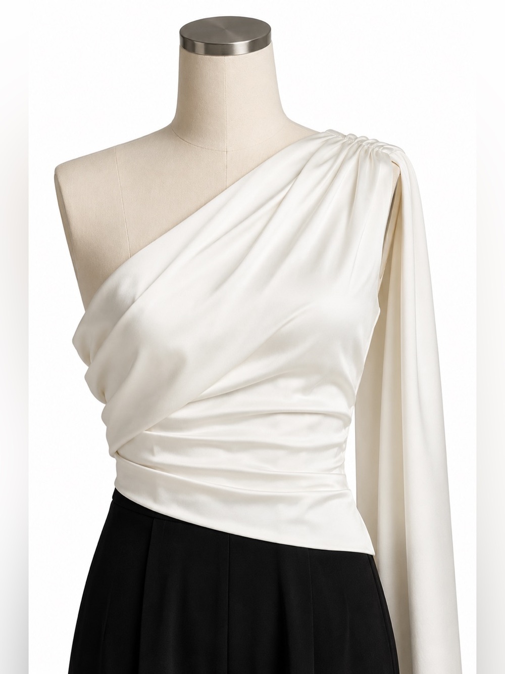 ZAC POSEN One-Shoulder Draped Jumpsuit Ivory/Black Size 10 NWT $595 - Picture 5 of 10